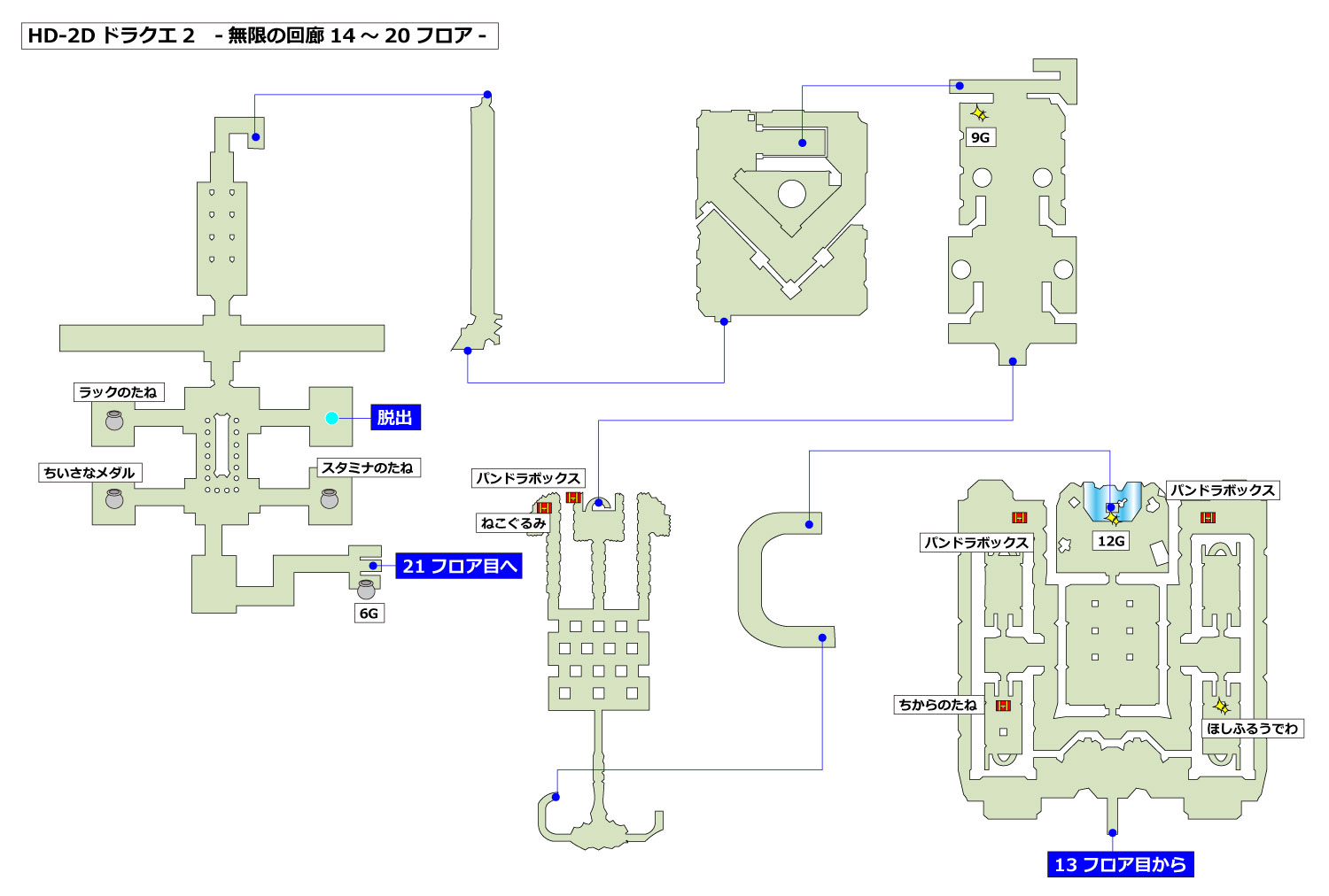 HD-2D版ドラクエ2 「無限の回廊(14フロア目～20フロア目)」マップ
