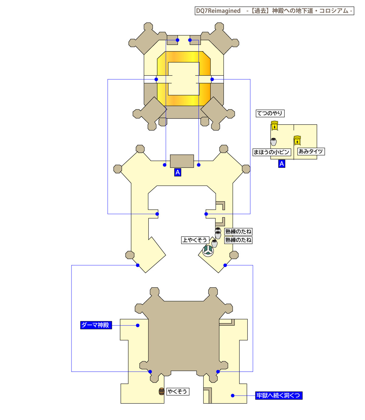 ドラクエ7リイマジンド「神殿への地下道・コロシアム」のマップ