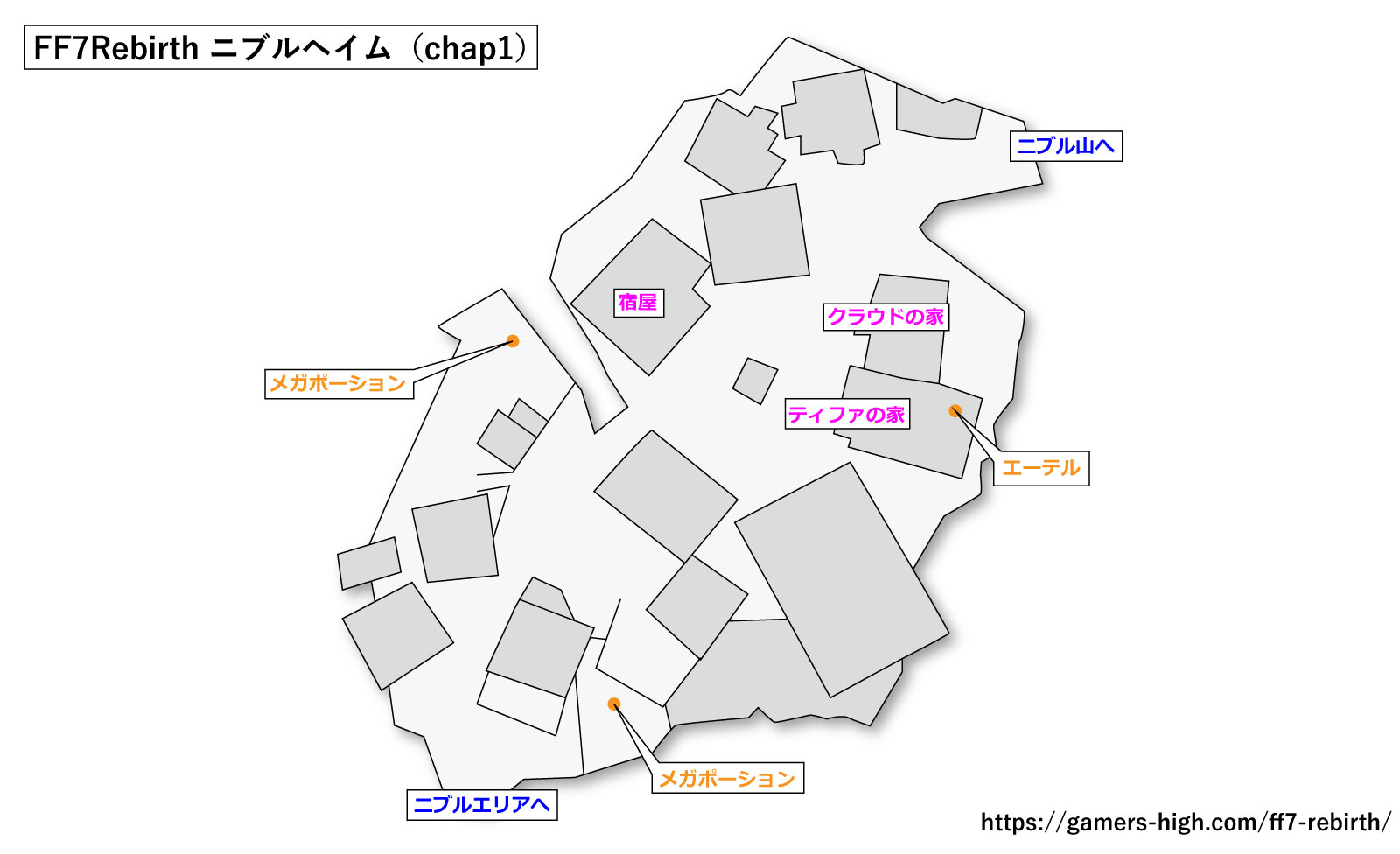 FF7リバース「ニブルヘイム(チャプター1時)」マップ
